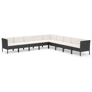 vidaXL, vidaXL 9-tlg. Garten-Lounge-Set mit Auflagen Poly Rattan Schwarz, vidaXL 9-tlg. Garten-Lounge-Set mit Auflagen Poly Rattan Schwarz