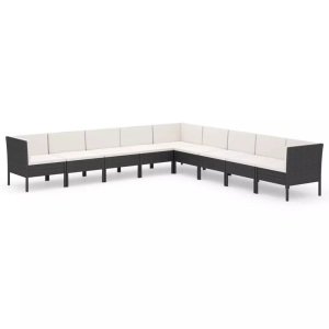 vidaXL, vidaXL 9-tlg. Garten-Lounge-Set mit Auflagen Poly Rattan Schwarz, vidaXL 9-tlg. Garten-Lounge-Set mit Auflagen Poly Rattan Schwarz