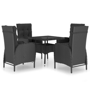 vidaXL, vidaXL 5-tlg. Garten-Essgruppe Poly Rattan und Glas Schwarz, vidaXL 5-tlg. Garten-Essgruppe Poly Rattan und Glas Schwarz