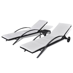 Diverse Hardware, Sonnenliegen mit Tisch Poly Rattan Schwarz, vidaXL Sonnenliegen mit Tisch Poly Rattan Schwarz