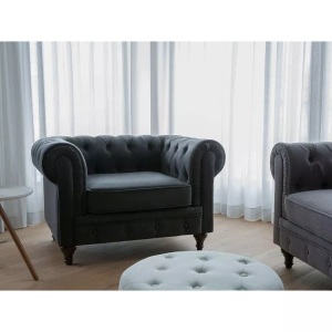 Beliani, Sessel Aus Polyester Klassisch Chesterfield Unisex ONE SIZE, Beliani - Sessel aus Polyester Glamourös CHESTERFIELD, One Size, Gewittergrau