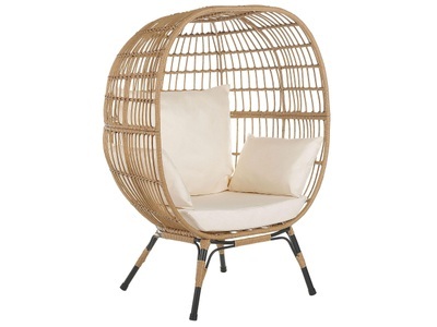 Beliani, Beliani Gartensessel Rattan natürlich Auflagen cremeweiss Veroli, Beliani - Gartenstuhl aus PE Rattan Boho VEROLI, One Size, Nude