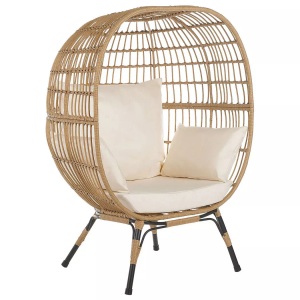Beliani, Beliani Gartensessel Rattan natürlich Auflagen cremeweiss Veroli, Beliani - Gartenstuhl aus PE Rattan Boho VEROLI, One Size, Nude