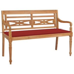 vidaXL, vidaXL Batavia-Gartenbank mit Rotem Kissen 120 cm Teak Massivholz