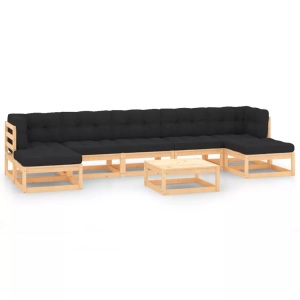 vidaXL, vidaXL 8-tlg. Garten-Lounge-Set mit Anthrazit Kissen Kiefernholz, vidaXL 8-tlg. Garten-Lounge-Set mit Kissen Massivholz Kiefer