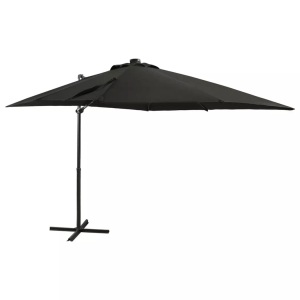 vidaXL, vidaXL Ampelschirm mit Mast und LED-Leuchten Schwarz 250 cm, vidaXL Ampelschirm mit LED-Beleuchtung 250 cm Schwarz