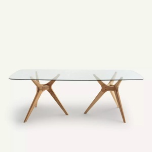 AM.PM, Rechteckiger Esstisch Maricielo aus Glas/Eiche, AM.PM - Rechteckiger Tisch Glas/Eiche Maricielo, 8P, Braun