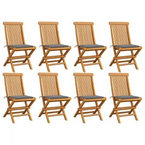 vidaXL, vidaXL Gartenstühle mit Grauen Kissen 8 Stk. Massivholz Teak, vidaXL Gartenstühle mit Grauen Kissen 8 Stk. Massivholz Teak