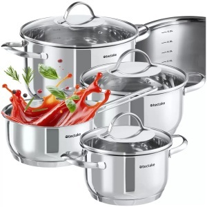 TecTake, Tectake - Kochtopfset Bologna Edelstahl 7-tlg., für Induktion geeignet, 6 L, Silber, Tectake - Kochtopfset Bologna Edelstahl 7-tlg., für Induktion geeignet, 6 L, Silber