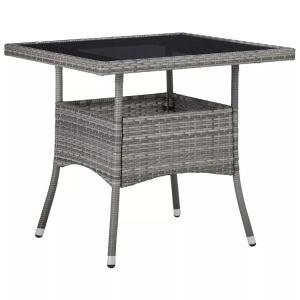 Diverse Hardware, Garten-Esstisch Grau Poly Rattan und Glas