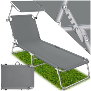 TecTake, Gartenliege 4-stufig Gartenliege 4-stufig, Tectake - Gartenliege stufenlos verstellbares Sonnendach, 190cm, Grau