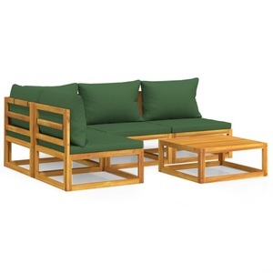 vidaXL, vidaXL 5-tlg. Garten-Lounge-Set mit Grünen Kissen Massivholz, vidaXL 5-tlg. Garten-Lounge-Set mit Grünen Kissen Massivholz