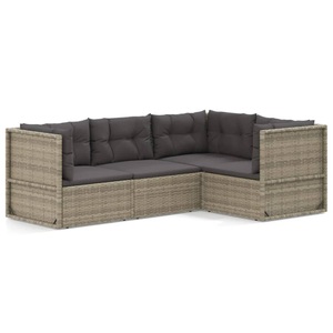vidaXL, vidaXL 4-tlg. Garten-Lounge-Set mit Kissen Grau Poly Rattan, 
