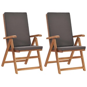 vidaXL, vidaXL Garten-Liegestühle 2 Stk. mit Auflagen Massivholz Teak Grau, vidaXL Garten-Liegestühle 2 Stk. mit Auflagen Massivholz Teak Grau
