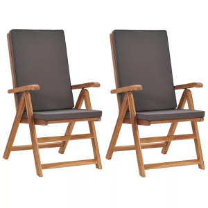 vidaXL, vidaXL Garten-Liegestühle 2 Stk. mit Auflagen Massivholz Teak Grau, vidaXL Garten-Liegestühle 2 Stk. mit Auflagen Massivholz Teak Grau