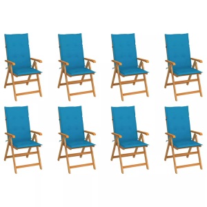 vidaXL, vidaXL Garten-Liegestühle mit Kissen 8 Stk. Massivholz Teak, vidaXL Verstellbare Gartenstühle mit Auflagen 8 Stk. Massivholz Teak