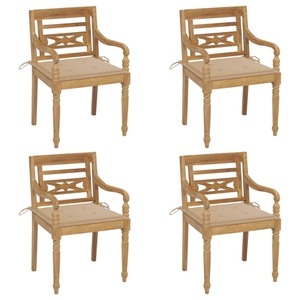 vidaXL, vidaXL Batavia-Stühle mit Kissen 4 Stk. Massivholz Teak, vidaXL Batavia-Stühle mit Kissen 4 Stk. Massivholz Teak