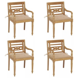 vidaXL, vidaXL Batavia-Stühle mit Kissen 4 Stk. Massivholz Teak, vidaXL Batavia-Stühle mit Kissen 4 Stk. Massivholz Teak
