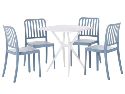 Beliani, Beliani Gartenmöbel Set Kunststoff blau / weiss 4-Sitzer SERSALE Gartenlounge, Beliani - Garten-Essgruppe für 4 Personen aus SMC-Kunststoff Modern SERSALE, One Size, Weiss Bunt