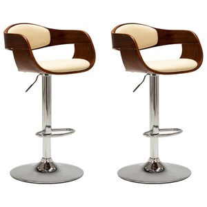 vidaXL, vidaXL Barhocker 2 Stk. Creme Bugholz und Kunstleder