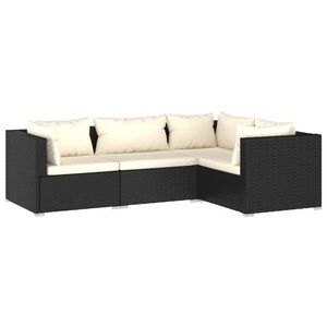 vidaXL, vidaXL 4-tlg. Garten-Lounge-Set mit Kissen Poly Rattan Schwarz, vidaXL 4-tlg. Garten-Lounge-Set mit Kissen Poly Rattan Schwarz