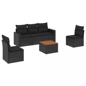 vidaXL, vidaXL 6-tlg. Garten-Sofagarnitur mit Kissen Schwarz Poly Rattan, vidaXL 6-tlg. Garten-Sofagarnitur mit Kissen Schwarz Poly Rattan