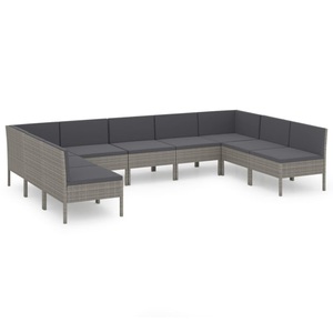 vidaXL, vidaXL 9-tlg. Garten-Lounge-Set mit Auflagen Poly Rattan Grau