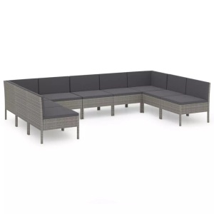 vidaXL, vidaXL 9-tlg. Garten-Lounge-Set mit Auflagen Poly Rattan Grau