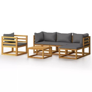 vidaXL, vidaXL 6-tlg. Garten-Lounge-Set mit Auflagen Massivholz Akazie, VidaXL - Garten-lounge-set akazienholz, One Size, Grau