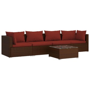 vidaXL, vidaXL 5-tlg. Garten-Lounge-Set mit Kissen Poly Rattan Braun