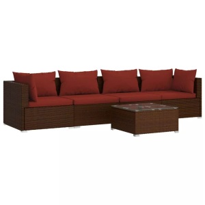 vidaXL, vidaXL 5-tlg. Garten-Lounge-Set mit Kissen Poly Rattan Braun