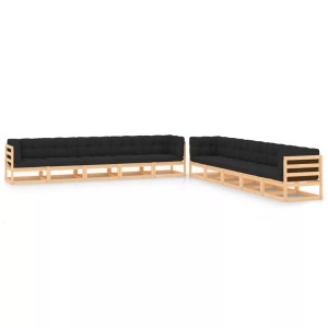vidaXL, vidaXL 10-tlg. Garten-Lounge-Set mit Anthrazit Kissen Kiefernholz, vidaXL 10-tlg. Garten-Lounge-Set mit Kissen Massivholz Kiefer