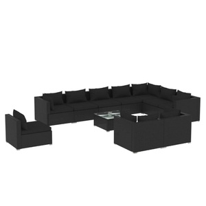 vidaXL, vidaXL 11-tlg. Garten-Lounge-Set mit Kissen Poly Rattan Schwarz, 