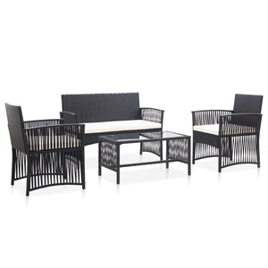 Diverse Hardware, 4-tlg. Garten-Lounge-Set mit Auflage Poly Rattan Schwarz