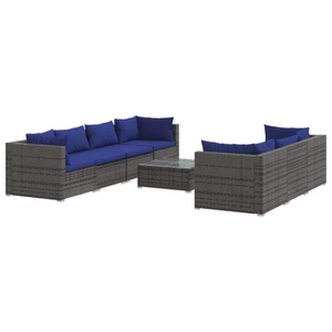 vidaXL, vidaXL 8-tlg. Garten-Lounge-Set mit Kissen Poly Rattan Grau, 