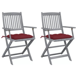 vidaXL, vidaXL Klappbare Gartenstühle 2 Stk. mit Kissen Massivholz Akazie, vidaXL Klappbare Gartenstühle 2 Stk. mit Kissen Massivholz Akazie