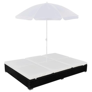 Diverse Hardware, Outdoor-Loungebett mit Sonnenschirm Poly Rattan Schwarz, vidaXL Outdoor-Loungebett mit Sonnenschirm Poly Rattan Schwarz