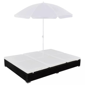 Diverse Hardware, Outdoor-Loungebett mit Sonnenschirm Poly Rattan Schwarz, vidaXL Outdoor-Loungebett mit Sonnenschirm Poly Rattan Schwarz