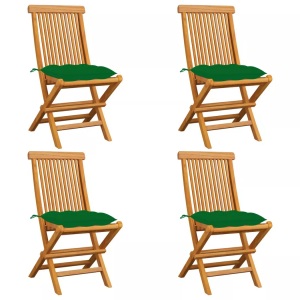 vidaXL, vidaXL Gartenstühle mit Grünen Kissen 4 Stk. Massivholz Teak, vidaXL Gartenstühle mit Grünen Kissen 4 Stk. Massivholz Teak