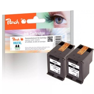 Peach, Peach Doppelpack Druckköpfe schwarz kompatibel zu HP No. 62XL, C2P05AE, Peach HP 62 XLbk 2 Druckköpfe XL 2*bk ersetzt HP No. 62XL bk*2, C2P05AE*2 für z.B. HP Envy 7640 e-All-in-One, HP Envy 5640 e-All-in-One, HP Envy 5600