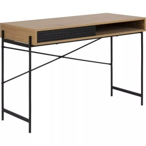mutoni scandi, Schreibtisch Angie Wildeiche Papier Schiebetür 110x50x75cm, AC Design Tisch Angus, Schwarz / Braun