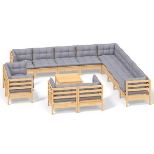 vidaXL, vidaXL 14-tlg. Garten-Lounge-Set mit Grauen Kissen Massivholz Kiefer, 