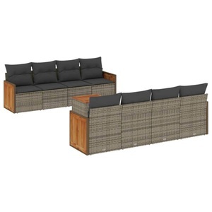 vidaXL, vidaXL 9-tlg. Garten-Sofagarnitur mit Kissen Grau Poly Rattan, vidaXL 9-tlg. Garten-Sofagarnitur mit Kissen Grau Poly Rattan