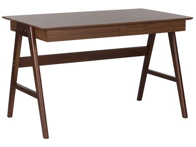 Beliani, Beliani Schreibtisch dunkler Holzfarbton 120 x 70 cm 2 Schubladen SHESLAY, Beliani - Schreibtisch aus MDF-Platte Rustikal SHESLAY, One Size, Braun Leder