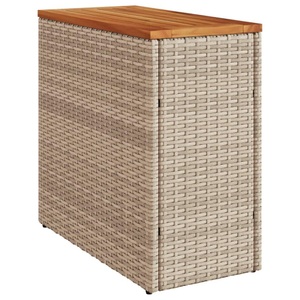 vidaXL, vidaXL Garten-Beistelltisch Holzplatte Beige 58x27,5x55 cm Poly Rattan, vidaXL Garten-Beistelltisch Holzplatte Beige 58x27,5x55 cm Poly Rattan