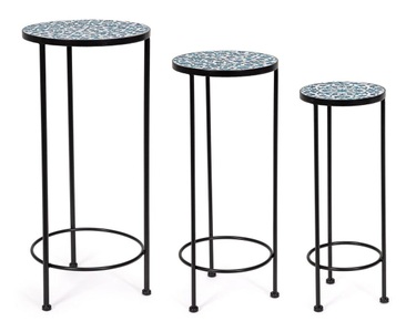 mutoni lifestyle, Garten Beistelltisch Samos blau (3er-Set), Garten Beistelltisch Samos blau (3er-Set)