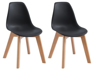 Vente-unique, Kinderstuhl 2er-Set - Polypropylen & Buche - Schwarz - LILINOU Kinderstuhl 2er-Set - Polypropylen & Buche - Schwarz - LILINOU, 