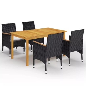 vidaXL, vidaXL 5-tlg. Garten-Essgruppe mit Kissen Schwarz, vidaXL 5-tlg. Garten-Essgruppe mit Kissen Schwarz