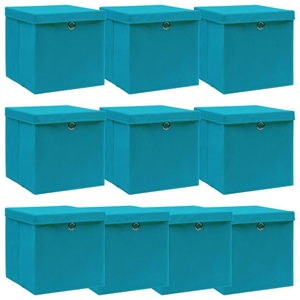 vidaXL, vidaXL Aufbewahrungsboxen mit Deckel 10 Stk. Babyblau 32×32×32cm Stoff, vidaXL Aufbewahrungsboxen mit Deckeln 10Stk. Babyblau 32x32x32cm Stoff