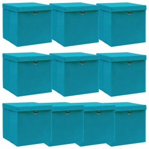 vidaXL, vidaXL Aufbewahrungsboxen mit Deckel 10 Stk. Babyblau 32×32×32cm Stoff, vidaXL Aufbewahrungsboxen mit Deckeln 10Stk. Babyblau 32x32x32cm Stoff